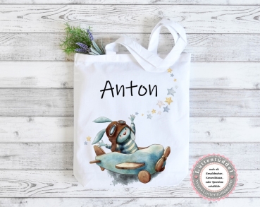 Hase Pilot Wechselwäsche Beutel Wechselkleidung Name (personalisiert) Kindergarten Wunschname KITA Kindergarten Einschulung Lüttentüddel®